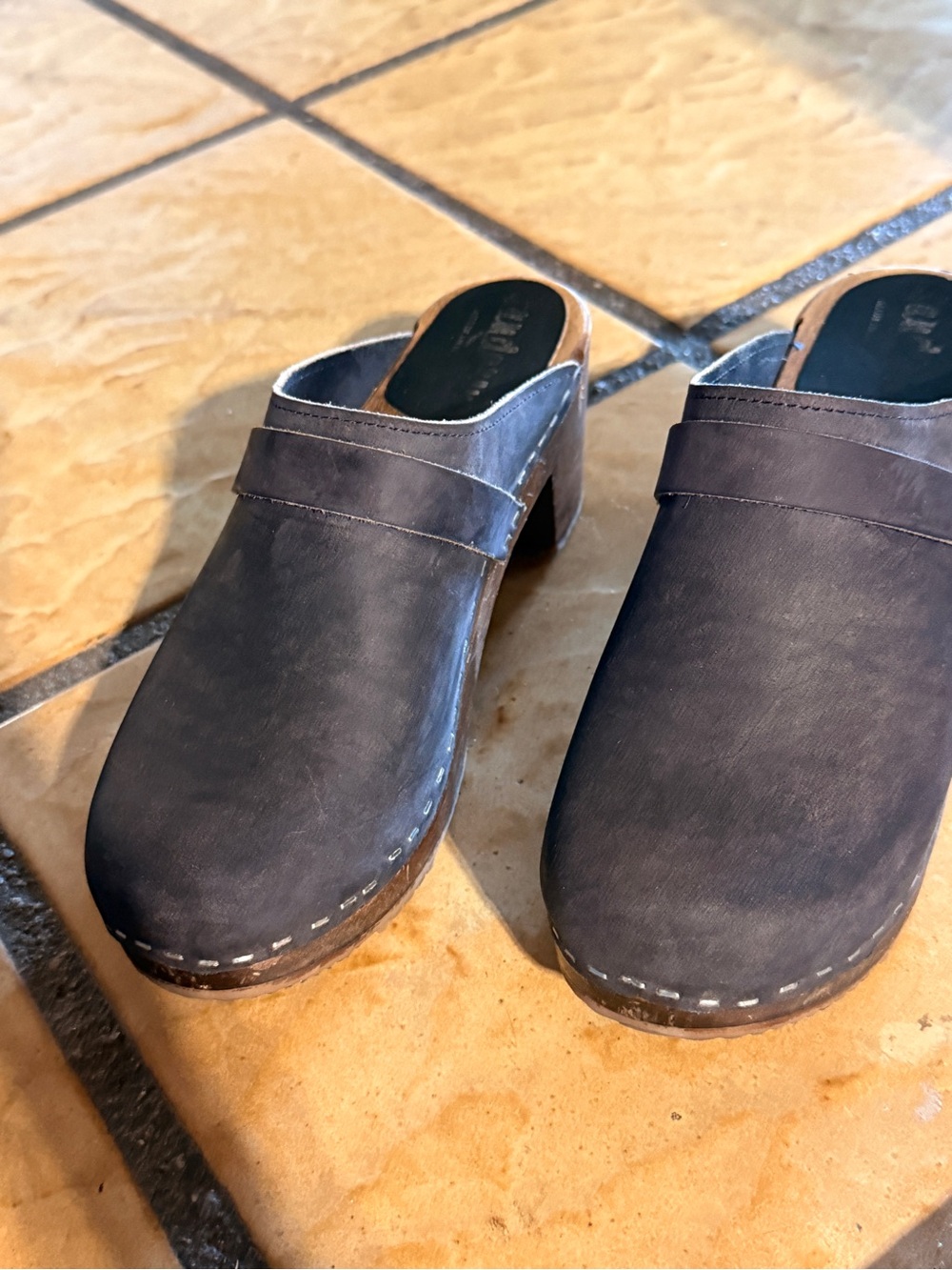 Women’s Navy Leather Slip-On Mules with Low Block Heel
